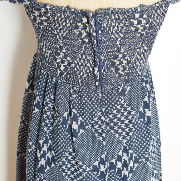 vintage 70s maxi dress boho hippie cottagecore prairie long navy smocked XS S - Picture 10 of 11